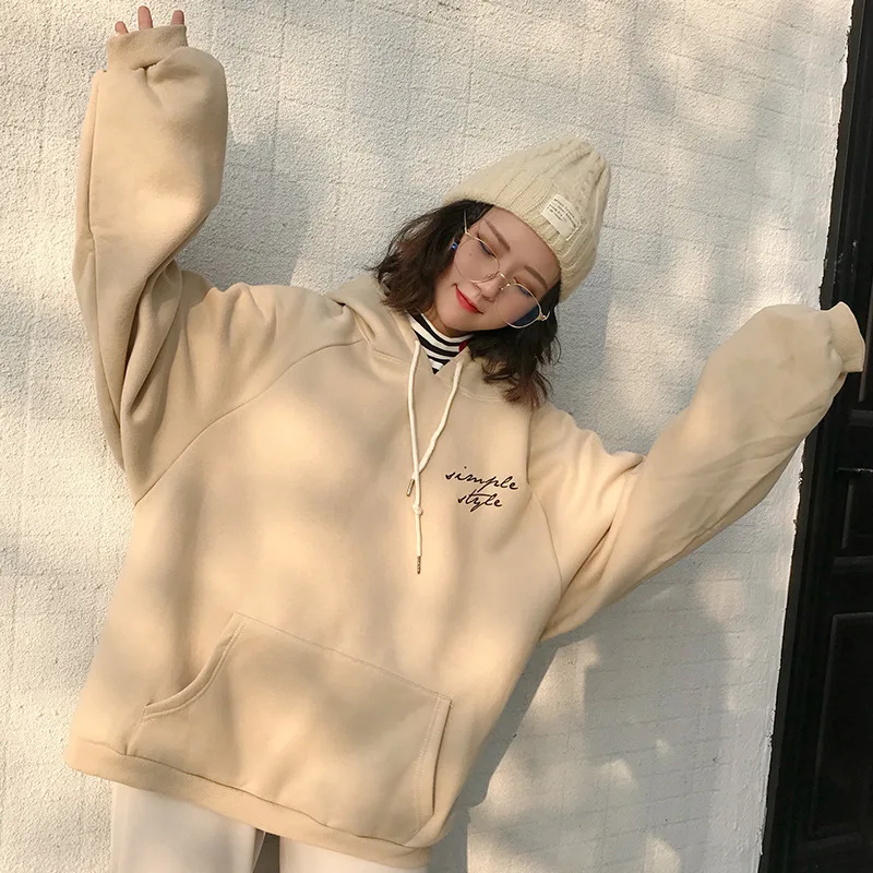 

Oversize Pullovers Korean Hoodie Women Hooded Simple All-match Style Warm Harajuku Kawaii Womens Loose Streetwear Sweatshirts