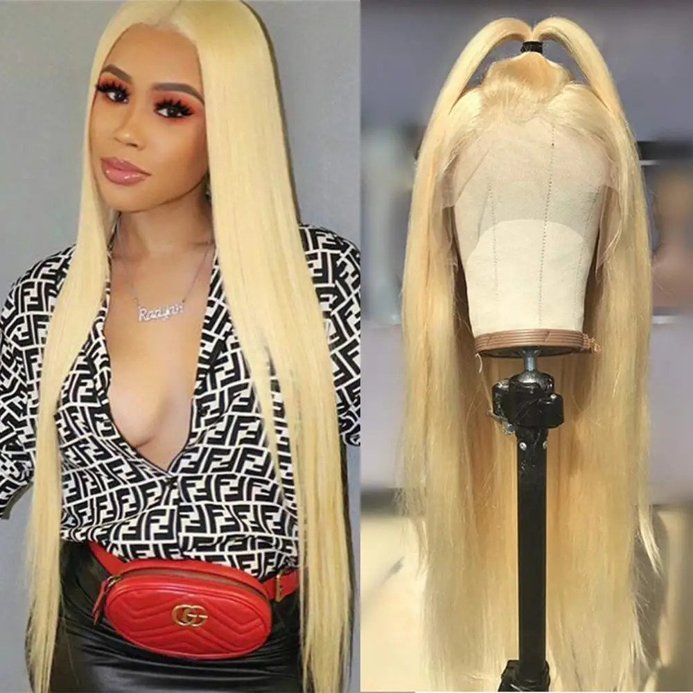 

13x6 Straight Lace Human Hair Wigs With Baby Hair 200% Density 613 Blonde Peruvian Remy Hair Wigs Pre Plucked For Black Womens