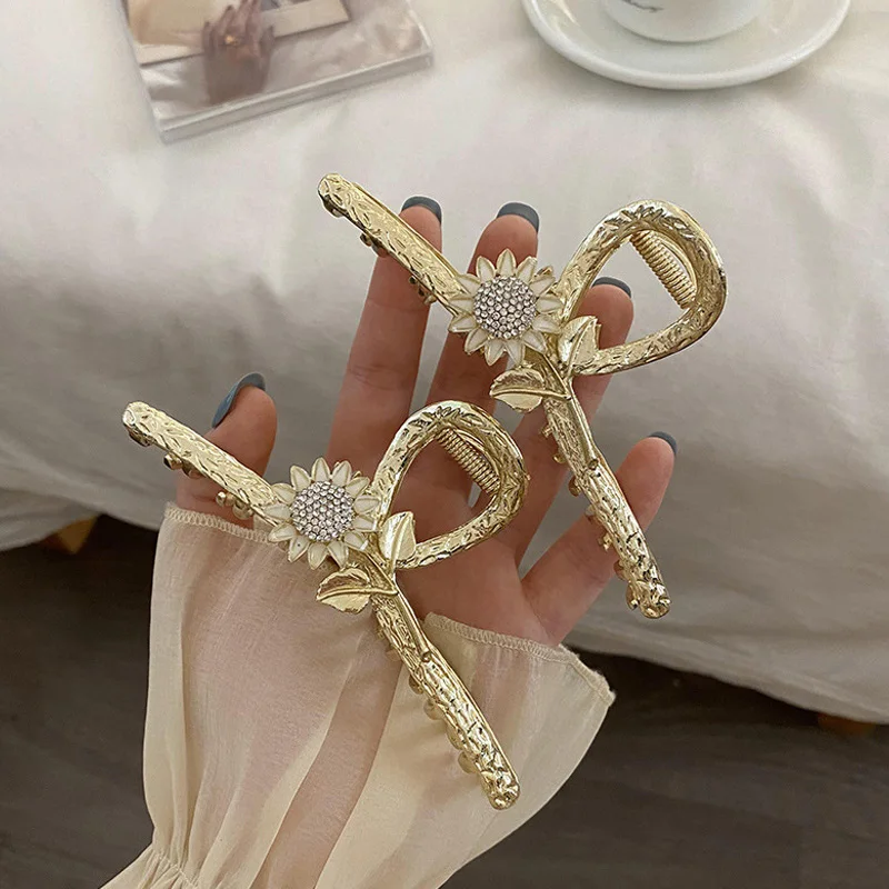 

2021 New Women Elegant Gold Sunflower Geometric Metal Hair Claw Vintage Hair Clips Headband Hairpin Fashion Hair Accessories