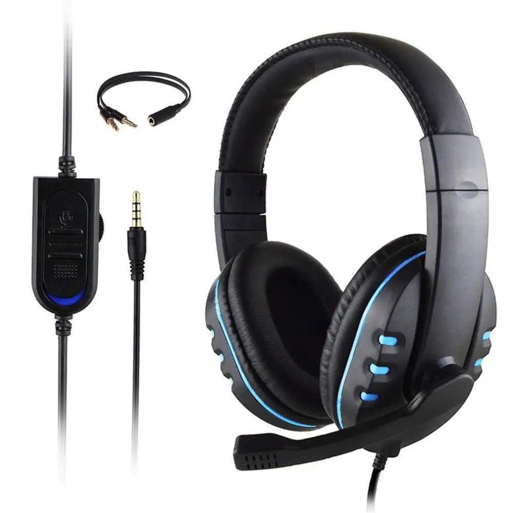 Синий Gaming Headset Stereo Surround Headphone 3.5mm Wired Mic For PS4 Laptop For Xbox one Gamer Headphone - Цвет: Синий