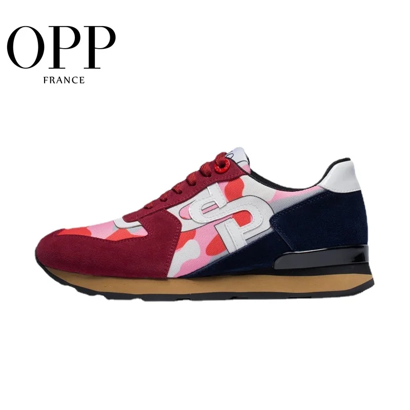 

OPP Men's Shoes Fashion Lace-up camouflage Military Style Sneakers Genuine Leather Large Size Cherry Pink Casual Shoes