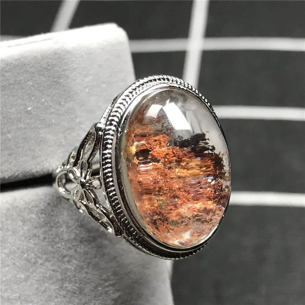 Genuine Natural Colorful Phantom Quartz Crystal Ring For Woman Man Love Oval 20x14mm Beads Fashion Jewelry Adjustable AAAAA | Украшения и