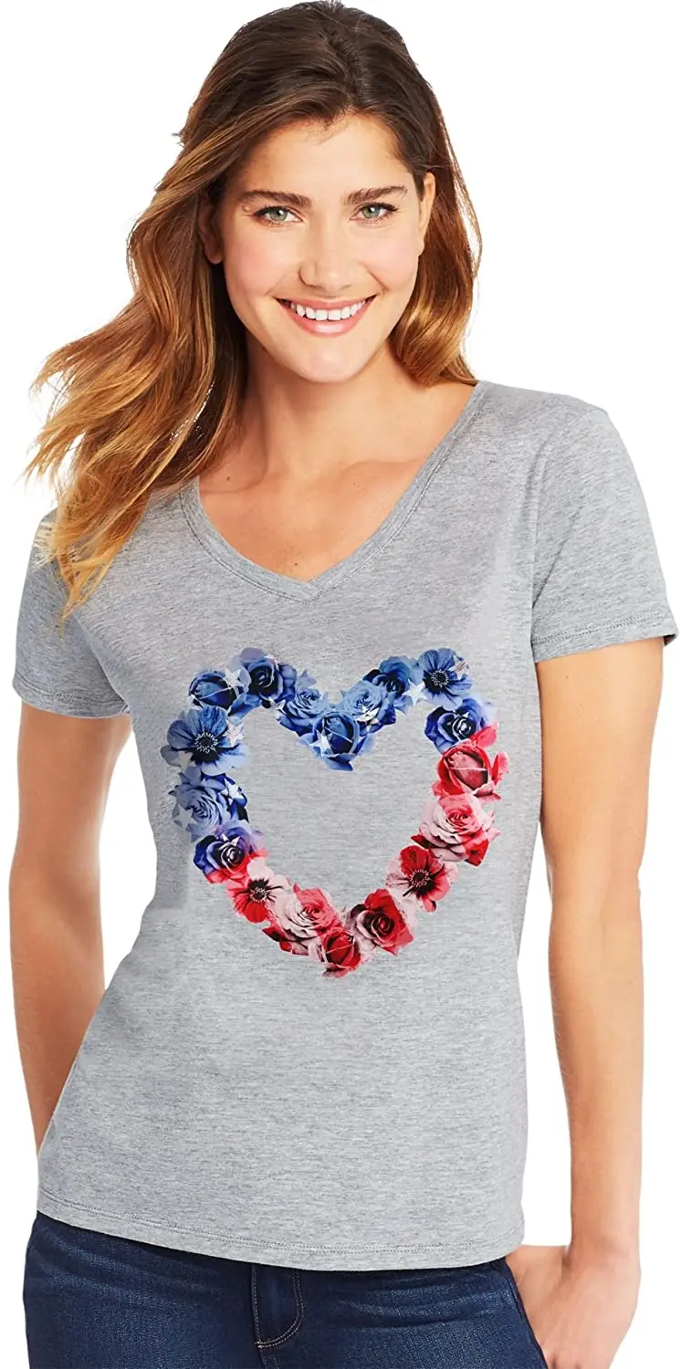 

Women's short sleeve pattern V-neck T-shirt