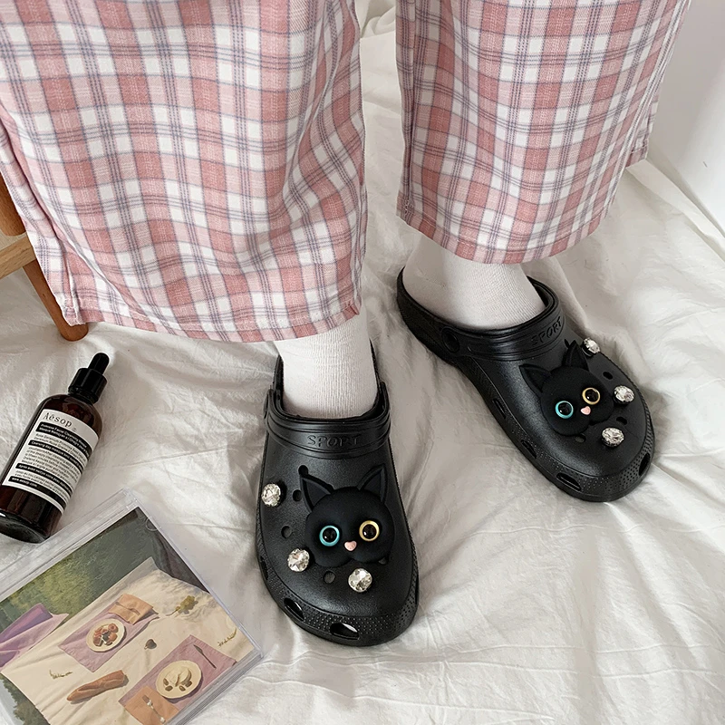 

Women's Sandals Cute Cat 2021 Summer New Shiny Rhinestone Flat Garden Shoes Outdoor Comfortable Casual Beach Shoes Women's Shoes