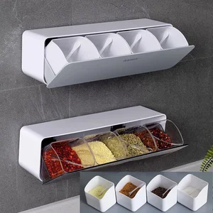 4 in 1 wall mounted seasoning box salt pepper spice rack jar sugar bowl for kitchen gadget device sets spice box organizer tool free global shipping