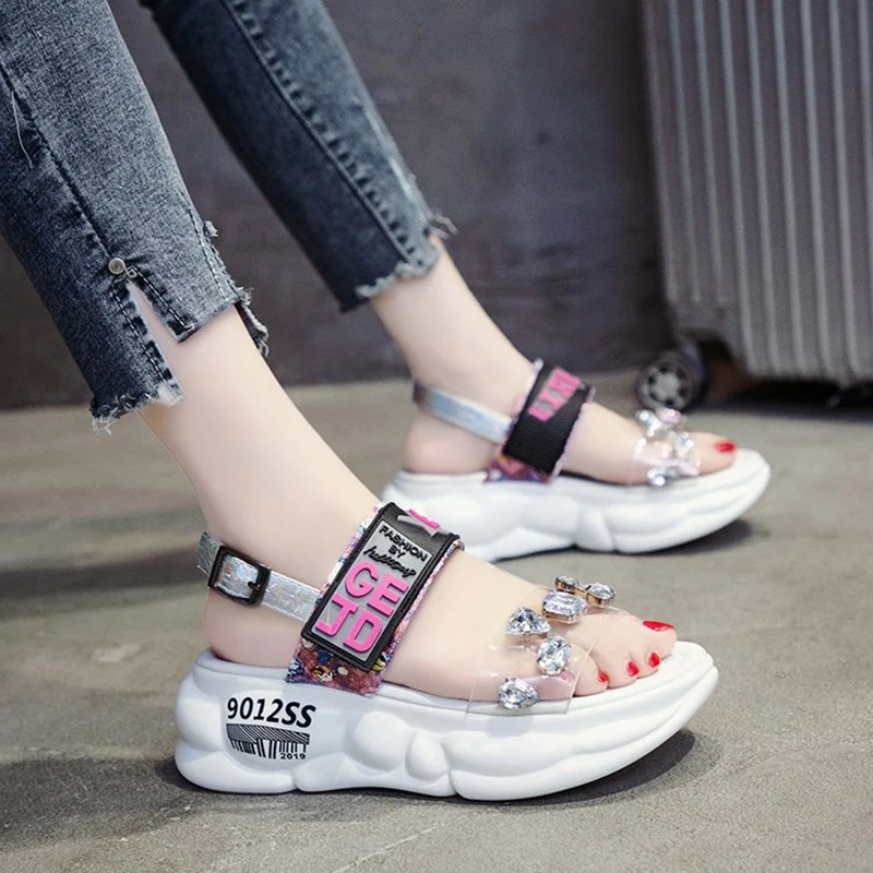 Weweya/модные босоножки на прозрачной платформе женская обувь танкетке женские