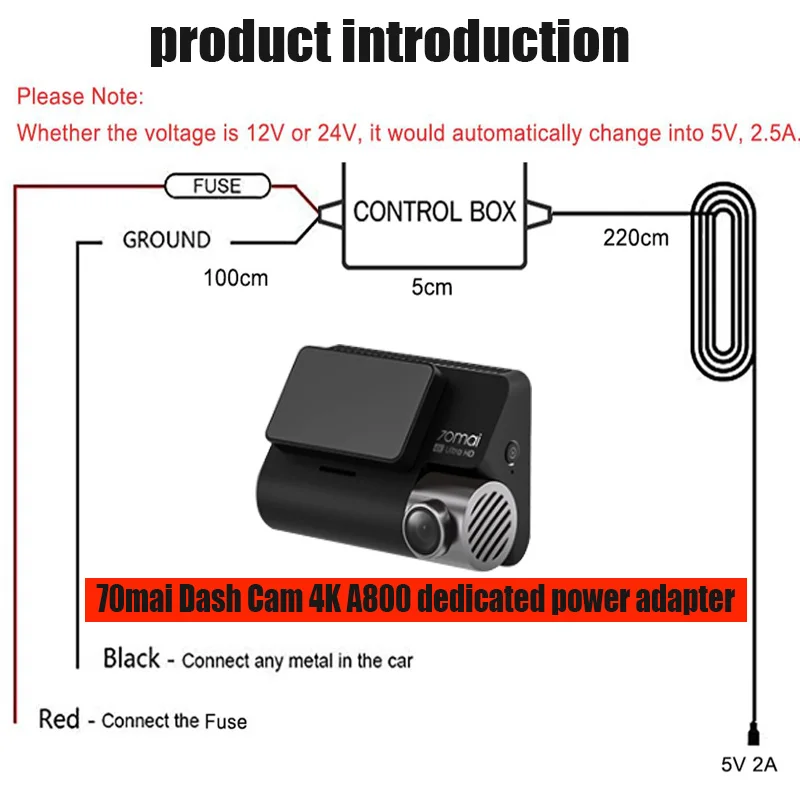 

For 70mai Dash Cam A800S Micro USB Dash Camera Charger Adapter Hard Cable 3.2M 12V - 24V to 5V2.5A70mai Hardwire Kit Micro USB