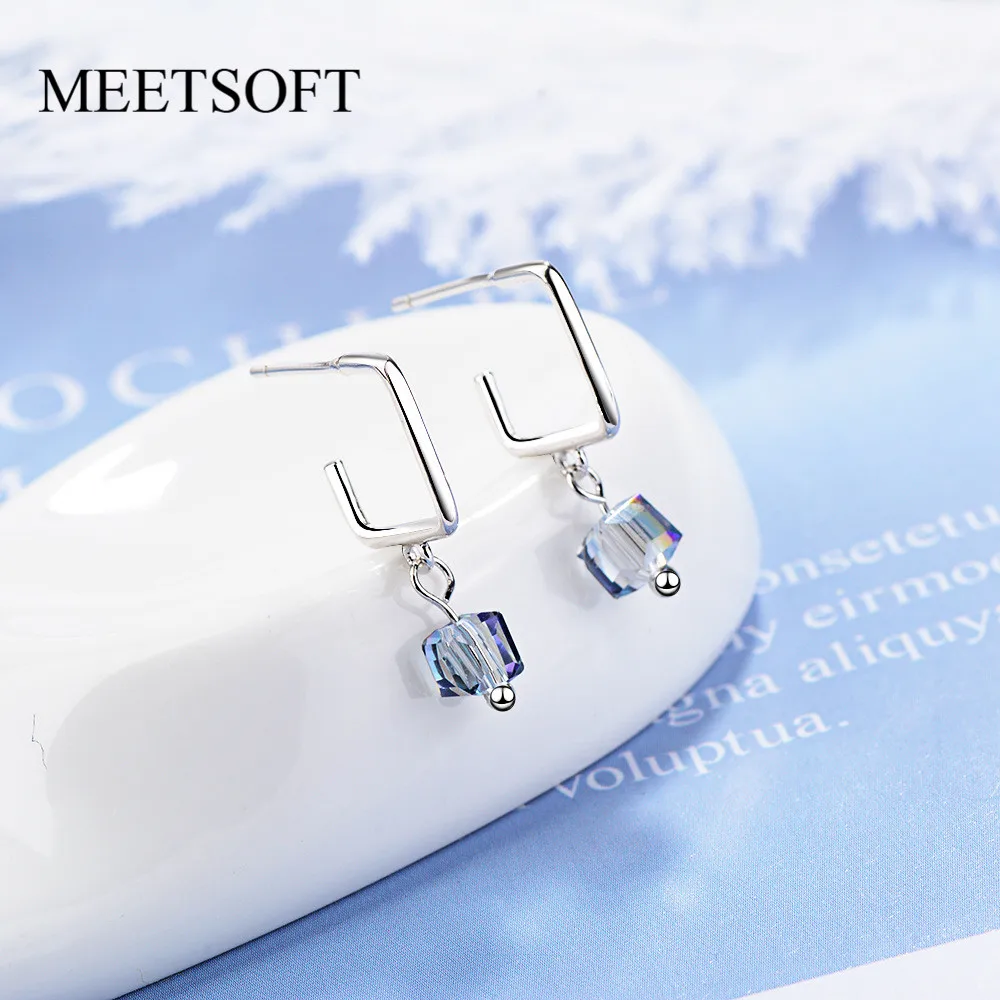 

MEETSOFT 925 пробы серебряные серьги-кольца для женщин, модные маленькие кубические круглые ювелирные изделия, подарок