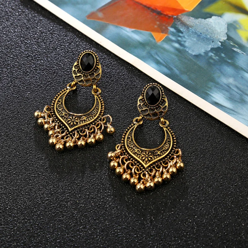 Женские винтажные серьги в стиле бохо золотистые серебристые золотые с бусинами