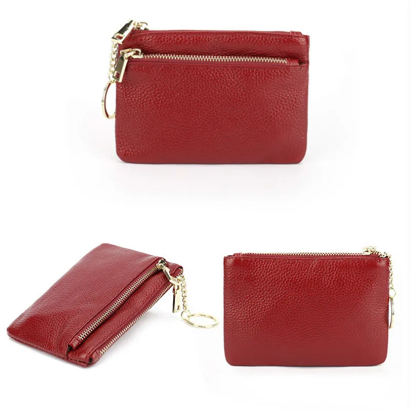 

New First Layer Cowhide Ladies Zipper Leather Coin Purse Leather Key Ring Bag Mini Coin Bag Mini Purse