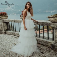 boho wedding dresses for women 2021 satin bodice tiered skirt backless beach bridal gowns plus size bohemian vestidos de novia