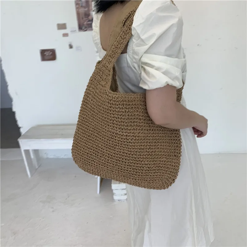 

Fashion Rattan Women Shoulder Bags Wikcer Woven Female Handbags Large Capacity Summer Beach Straw Bags Casual Tote Purses 2021