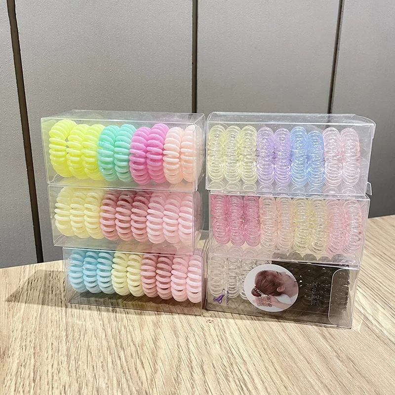 

9 Pcs/box Women Telephone Wire Elastic Hair Bands Girls Transparent Spiral Hair Ties Scrunchies Rubber Bands Hair Accessories