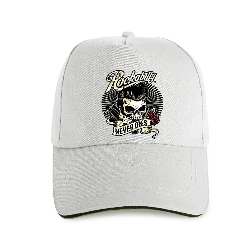 

2019 Newest Men'S Funny Rockabilly never dies - skull hipster Baseball cap for bikers