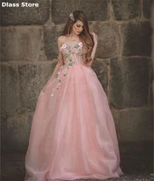 2020 evening dress for girls pink one shoulder beads flowers a line illusion sweetheart neck prom dress robe de soiree vestidos