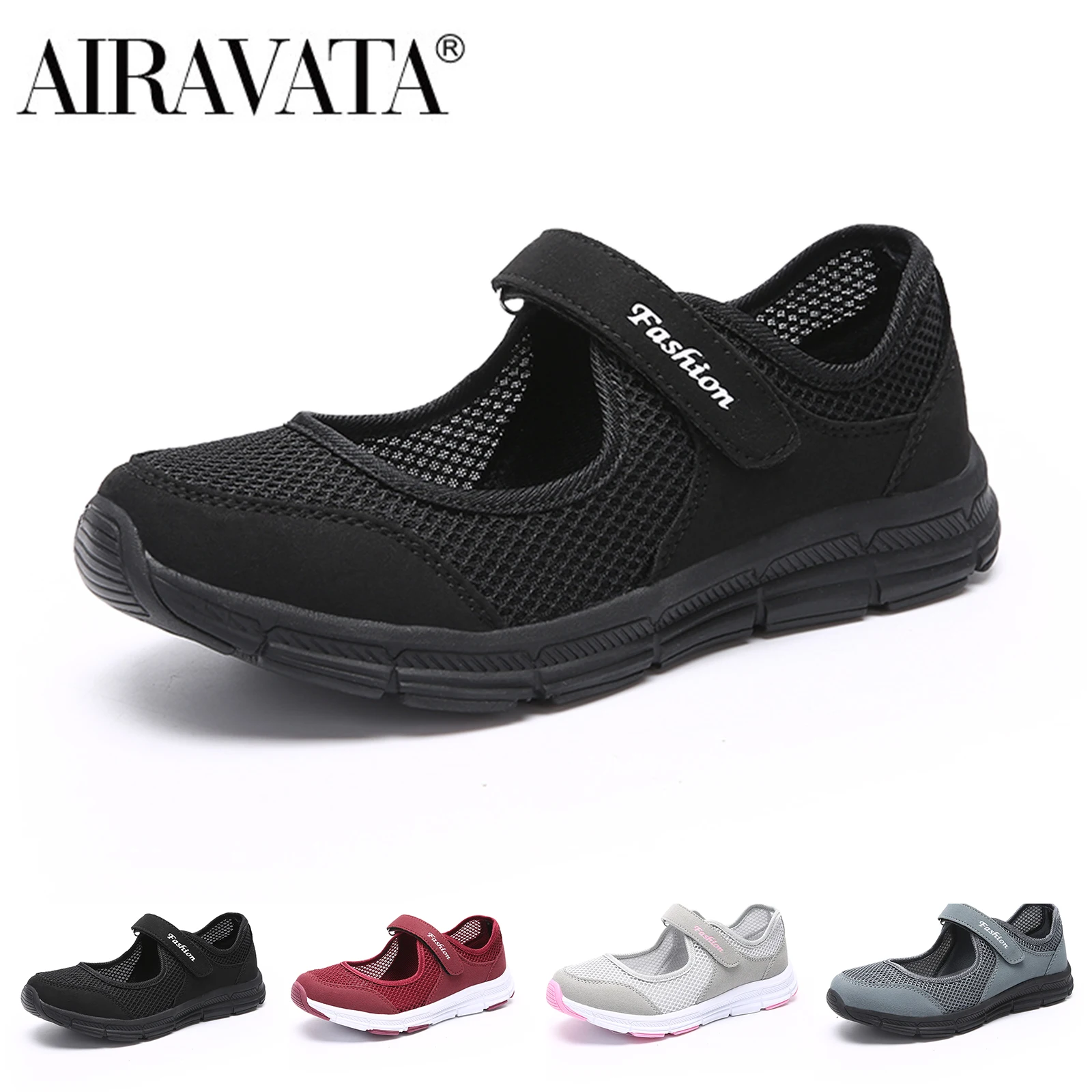 

Airavata Women's Fashion Causal Walking Shoes Flats Sneakers 5 Color Mother Shoes Soft Bottom Mesh Middle-Aged and Elderly Shoes