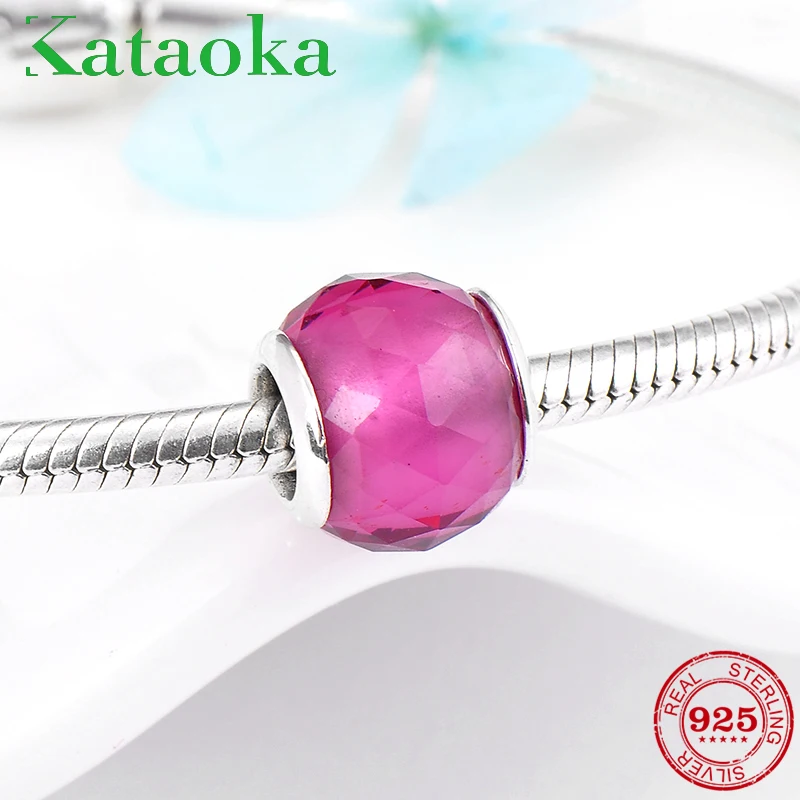 Настоящий 925 пробы Серебряный Очаровательный розовый муранский стеклянный бисер