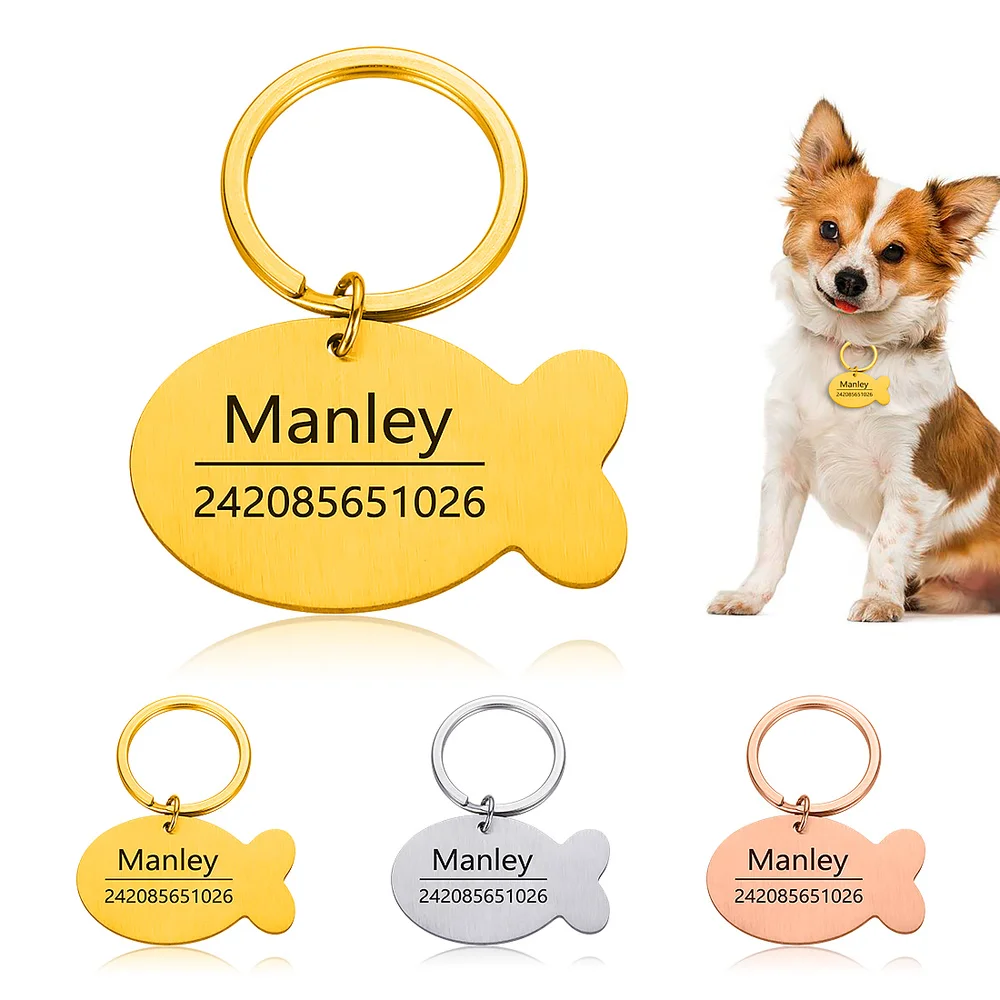 

Personalized Keychain ID Name Phone Number Customized Cat Dog Collar Accessories Stainless Steel Pet ID Tags for Puppy