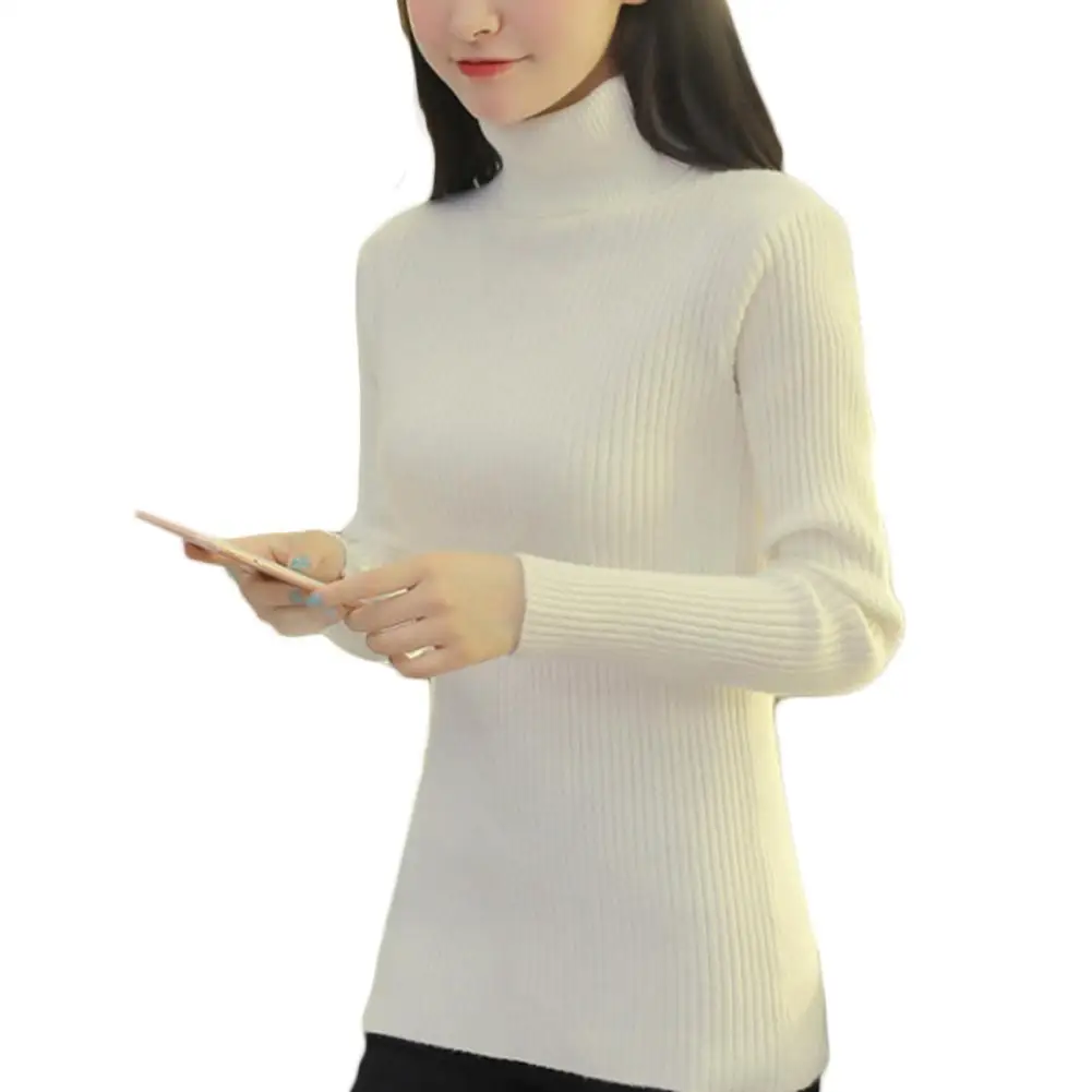 Модный теплый женский свитер с воротником-хомутом Женский Однотонный длинным