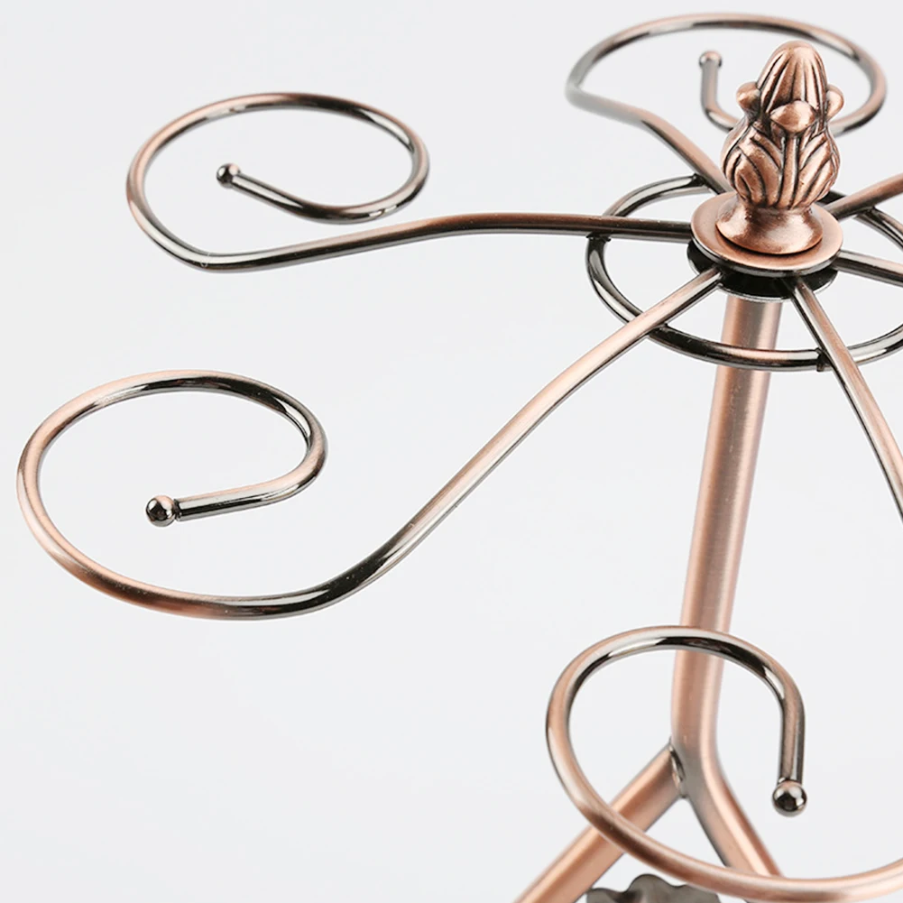 Storage Organizer Kitchen Stemware Rack Bar Hanging Wine Glass Holder Wrought Iron Gifts Bronze Display Stands Tabletop 6 Hooks |