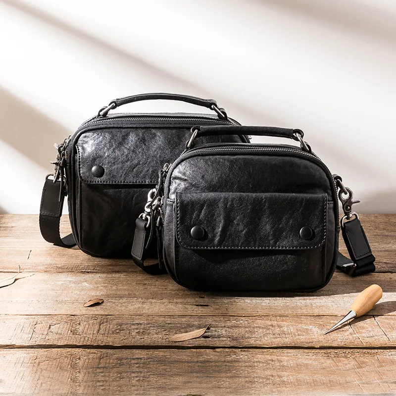 Fashion casual high-quality natural genuine leather men's black size tote bag outdoor casual real cowhide shoulder messenger bag