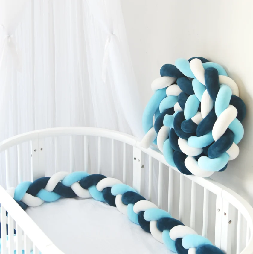 

1M/2M/3M/4M Baby Bed Bumper Knot Long Handmade Knotted Braid Weaving Bumper for Infant Bebe Crib Protector Cot Bumper Room Decor