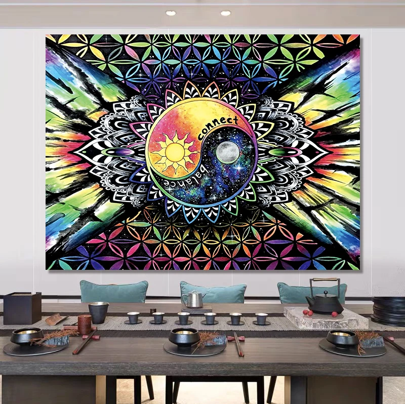 Психоделический гобелен с принтом солнца красочная луна художественный
