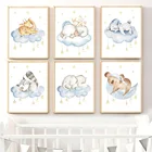 Nordic плакаты и принты настенные картины Детская комната украшения, слона, кролика, коала Жираф енота Лунная ткань живопись