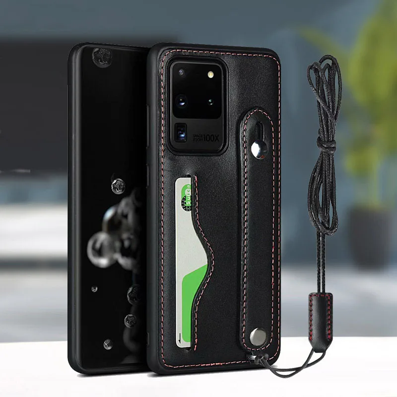 

Genuine Leather Case For Samsung Galaxy S20 Ultra Case Cover Bracket Etui Coques For Samsung S20 Plus Case Fundas Wrist Housing