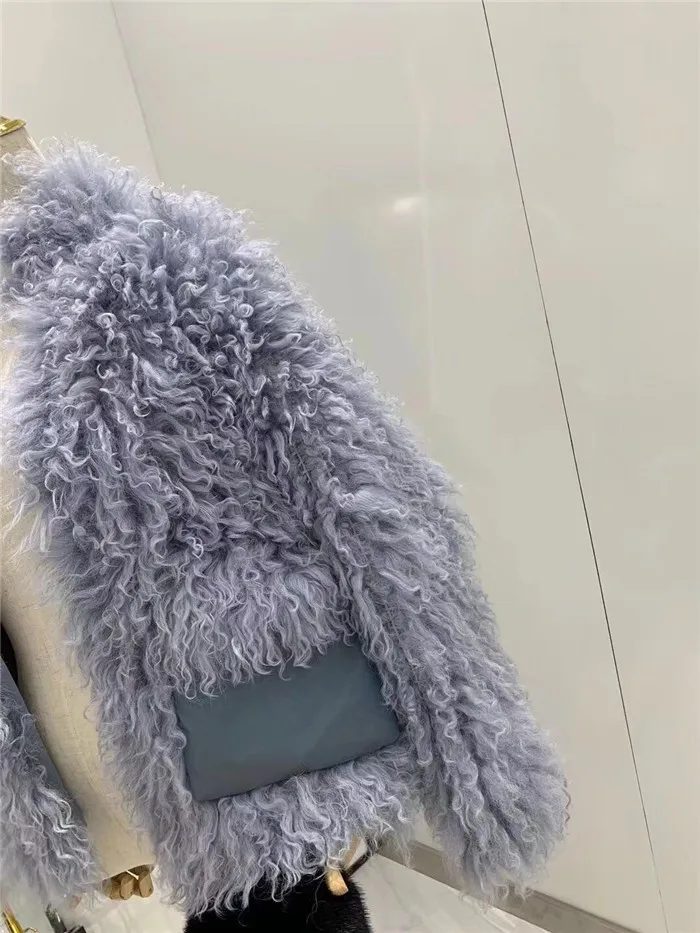Женское натуральное монгольское овечье меховое пальто с большим карманом из натуральной овечьей шерсти, меховые короткие пальто, зимняя куртка, женское меховое пальто