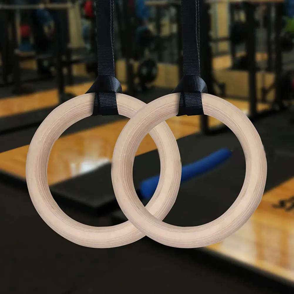 

1Pair Wooden Gymnastic Fitness Rings Olympic Gym Heavy Duty Adjustable Straps Gym Cross Training Strength Training Pull Ups/Dips