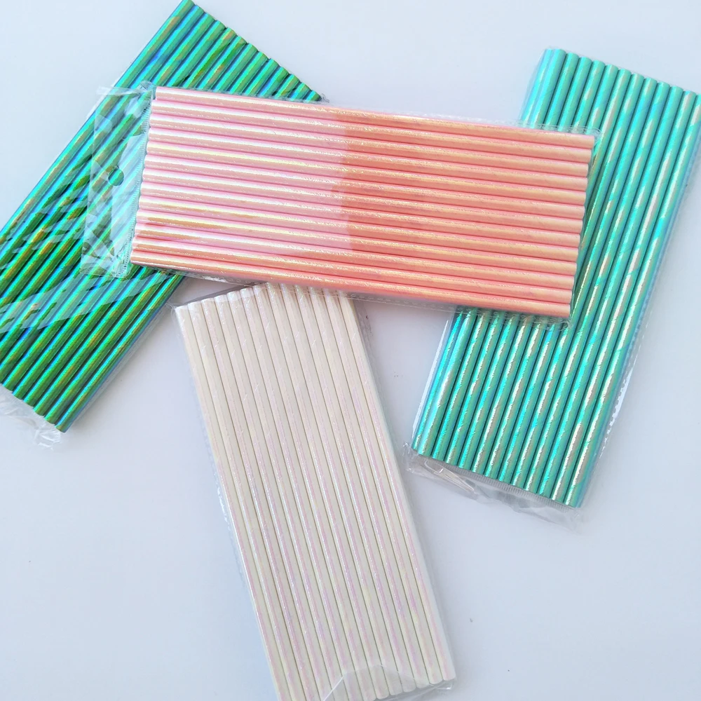 125 шт. Переливающаяся бумага соломинки пастельных розовых Аква белых зеленых