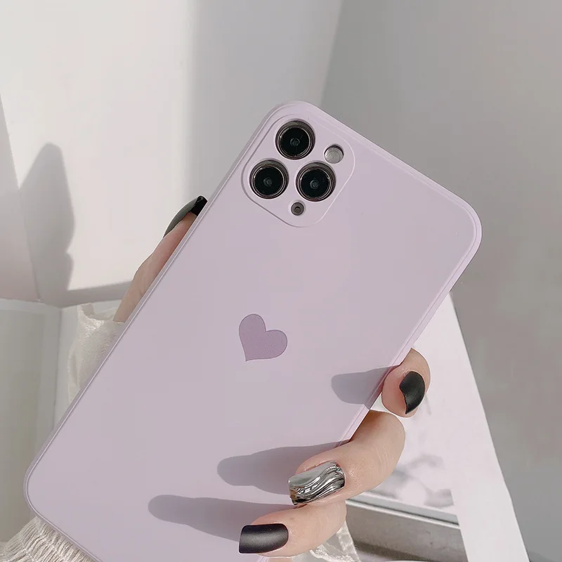 INS Korea heart phone case for iphone 11 Pro Max 7 8 plus cover purple soft silicone for iphone X XR XS MAX 12 13 PROMAX MINI