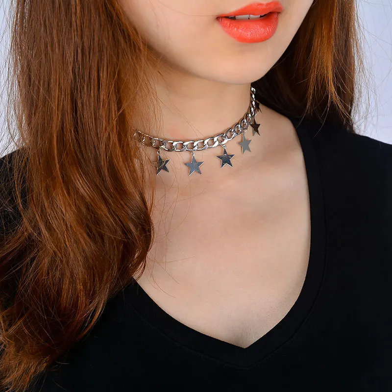 Простые ожерелья из сплава ожерелье с пентаграммой модное блестками цепочка для