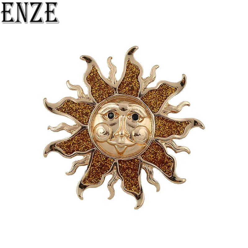 ENZE fashion new creative drop glaze Europe and the United States golden sun cardigan coat brooch ladies jewelry | Украшения и