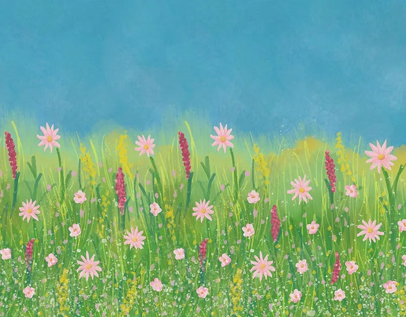 Весенний фон для фотосъемки новорожденных детей с изображением зеленой травы