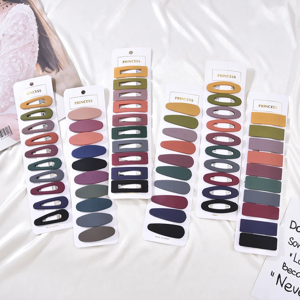

Girl Cute Simple Striped Hair Clip Sliding Handle Oval Square Hollow Hair Clip Solid Color Macarons 10pcs/set Hair Accessories