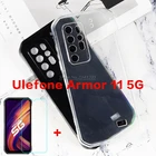 Прозрачный чехол для телефона для Ulefone Armor 11 5G, силиконовый чехол Soft черный чехол ТПУ, с закаленным стеклом для Ulefone Armor 11 Vidrio