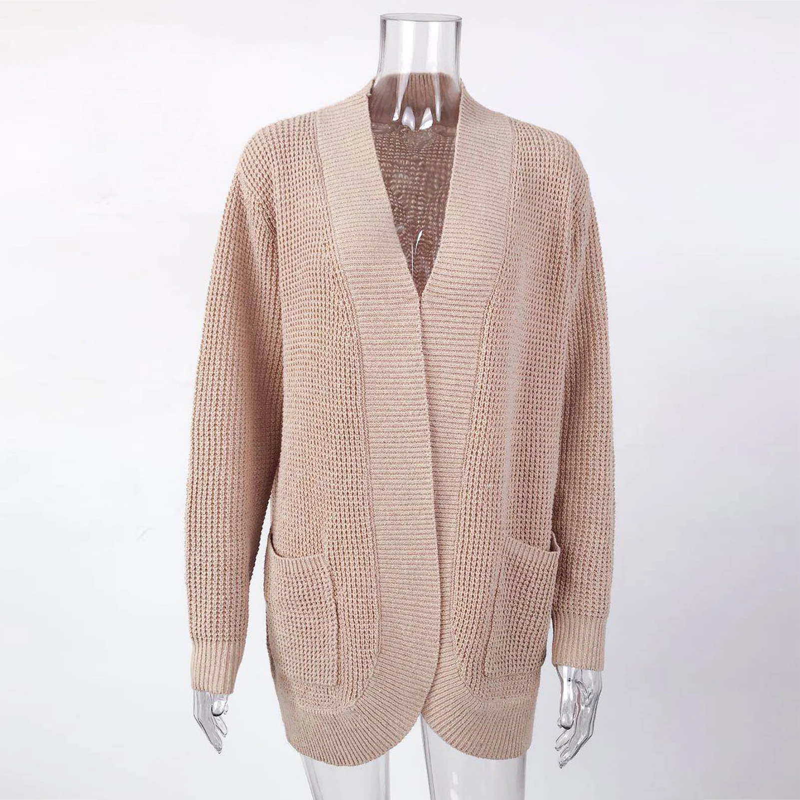 

New Fashion Women Autumn Winter Long Sleeve Open Front Cardigan Pockets Knit Sweater Coat Outerwear