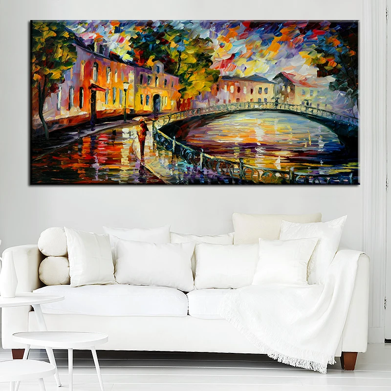 

City Landscape Bridge Modern Abstract Oil Painting Print On Canvas Nordic Poster Wall Art Picture For Living Room Home Decor