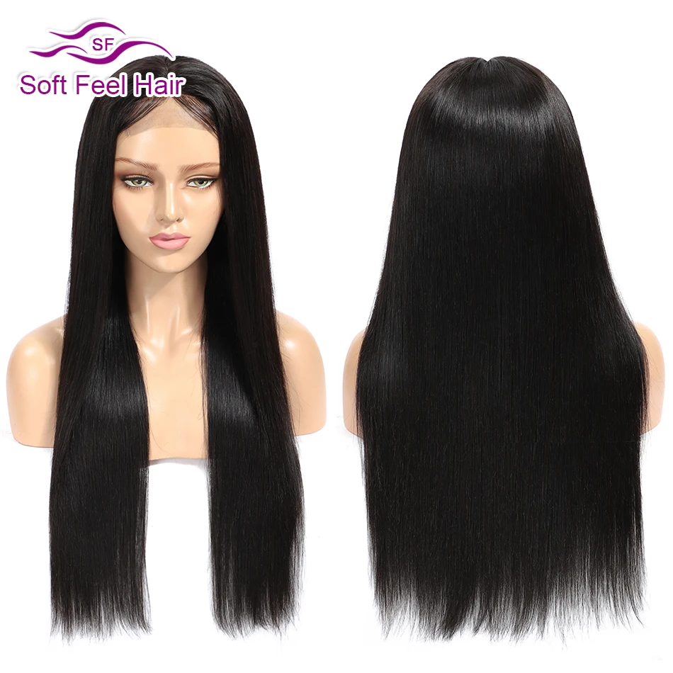 Soft Feel Hair 4*4 парики из натуральных волос, предварительно сорванные бразильские парики для черных женщин 1B Remy парик Средний часть