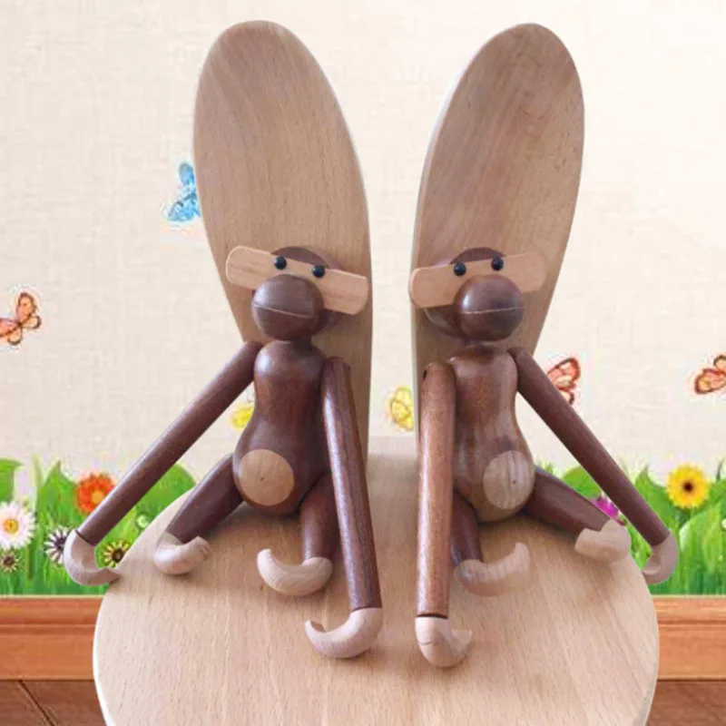 Figura de mono de madera colgante para decoraci&oacute;n del hogar, artesan&iacute;a de Animal tallado en madera n&oacute;rdica, accesorios para el hogar, sala de estar-2