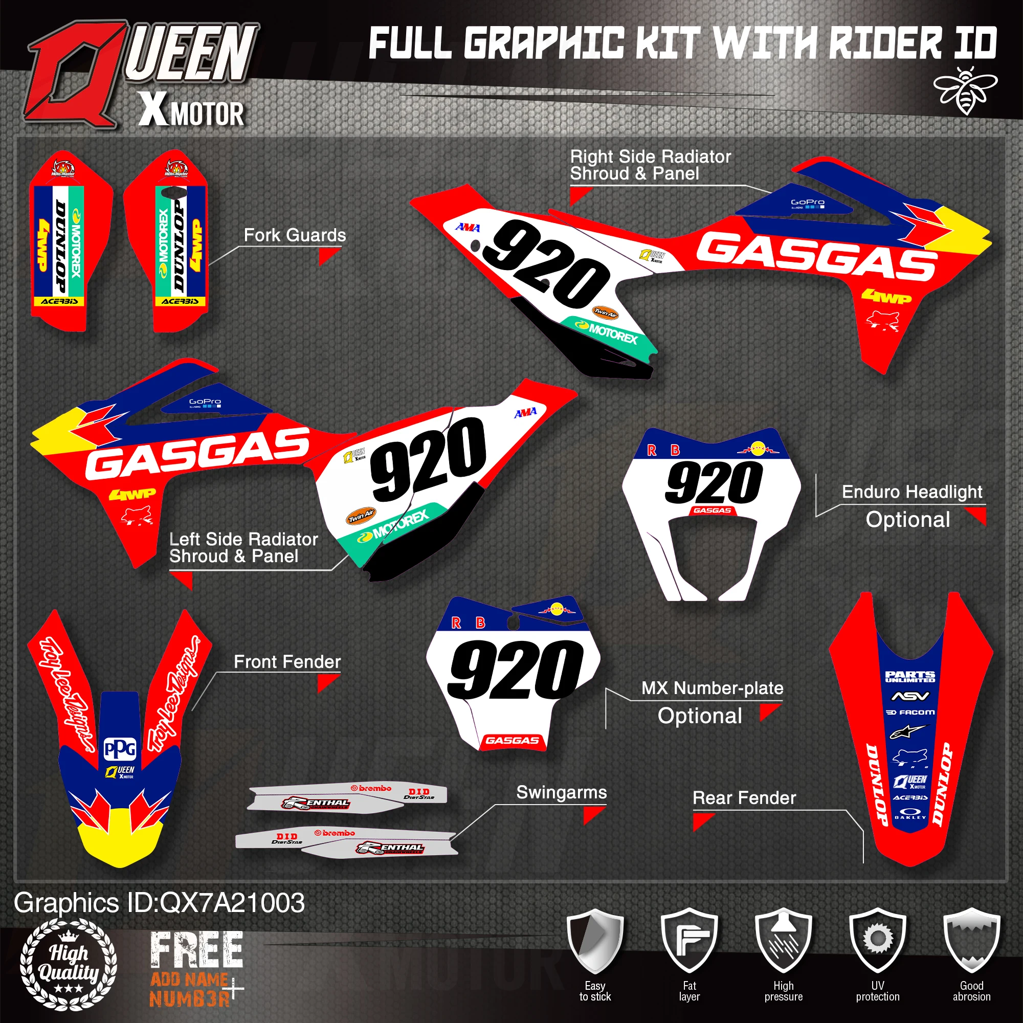 Набор наклеек QUEEN X MOTOR 3 м для GASGAS 2021 2022 2023 EC MC 003 |