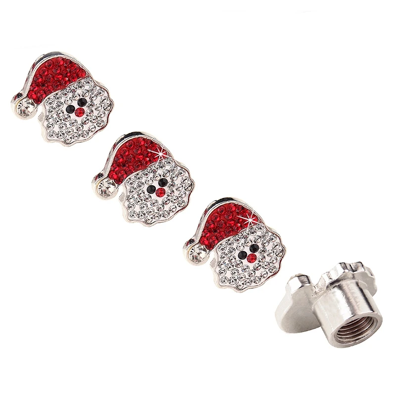 

4pcs/set Christmas Crystal Valve Core Cap American Copper Tire Valve Cap Dust Cap Christmas Decoration 4Pcs For Auto Parts