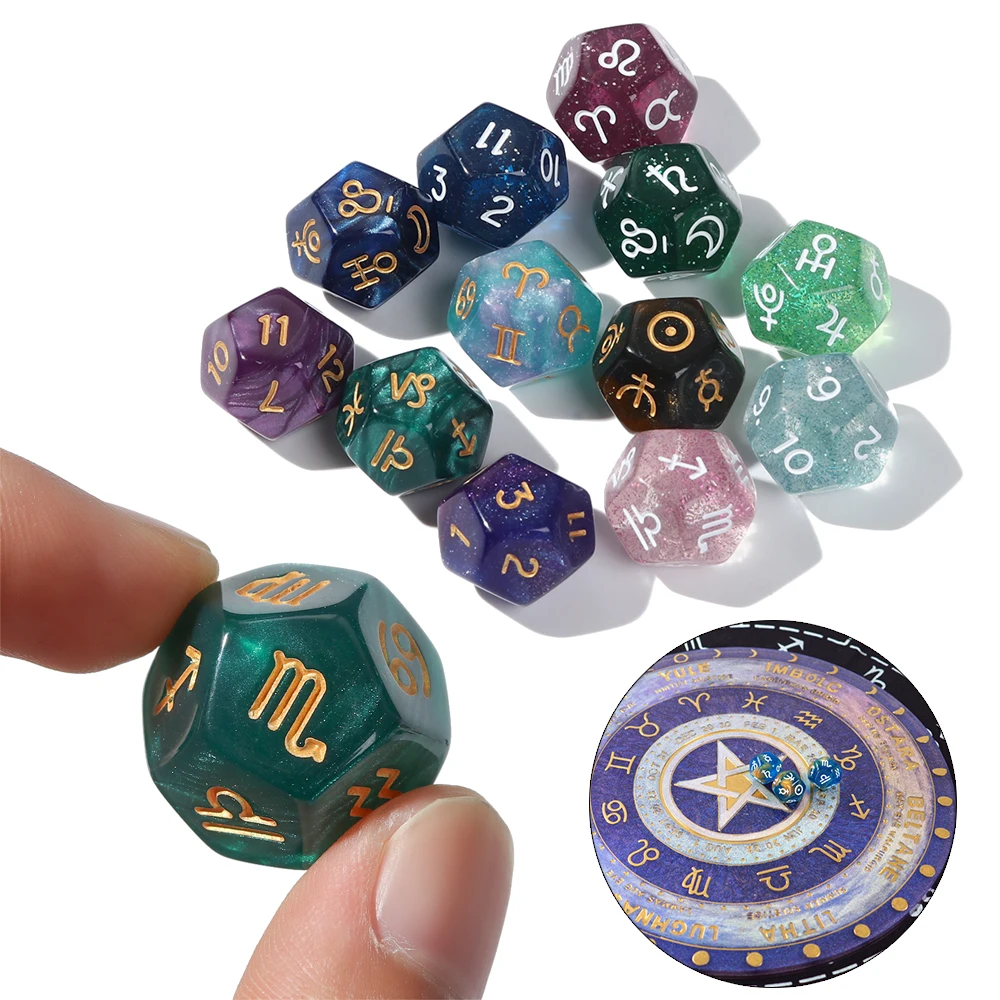 

3 PCs Creative 12-sided Astrology Dice Pearl Zodiac Signs Dice for Constellation Divination Toys Board Game Dice