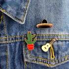 Оптовая продажа шляп гитара мексиканский кактус заколки жесткий эмалевый лацкан заколка для рюкзака джинсы шляпы кактус ювелирные изделия подарок для друга