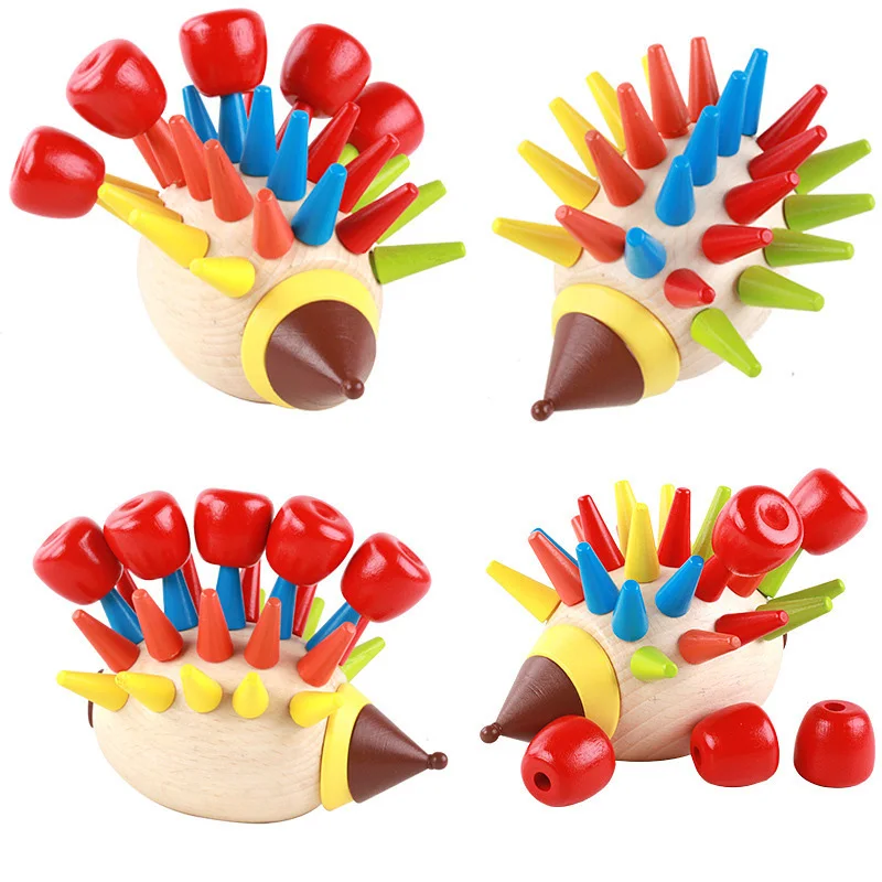 

Educational Wooden Toys Building Blocks Children Magnetic Colorful Montessori Hedgehog Shape Match Children's Preschool Toy