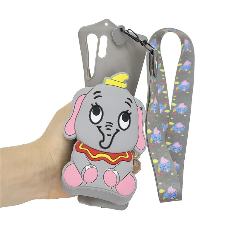gray dumbo elephant С принтом медвежонка панды Дамбо шеи Плетеный бумажник кошелек для мелочи для samsung Galaxy J4 J6P S8 S9 S10Plus Note8 9 Note10 плюс A50 A9 A7 чехол - Цвет: gray dumbo elephant