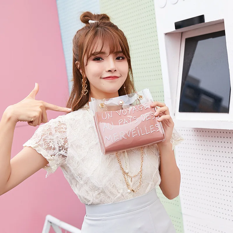

Letter Printed Transparent Jelly Shoulder Messenger Bags Women 2021 Fashion Female Crossbody Sling Handbags Girls