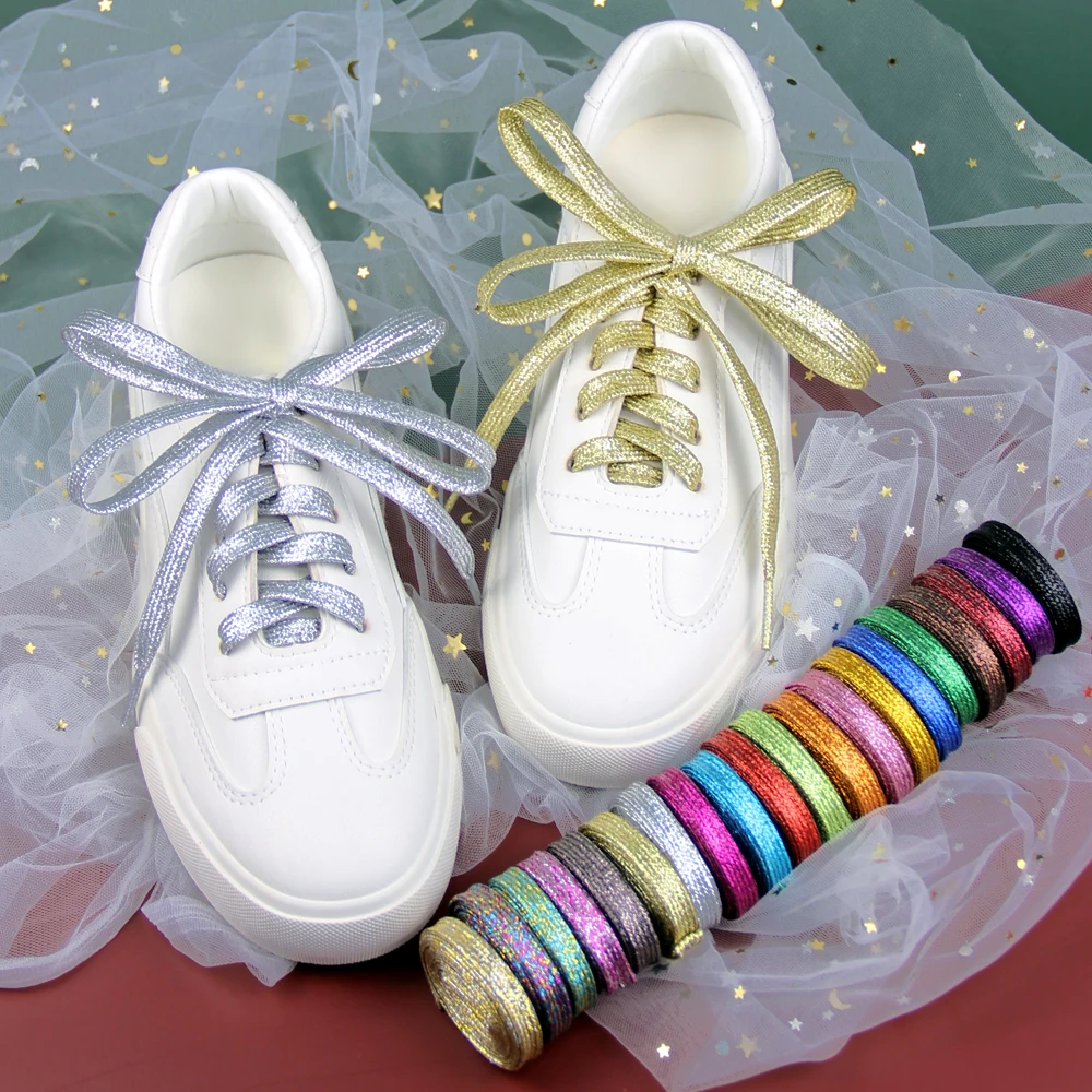 

1Pair Flat Silver Metal Shoe Laces Camping Shoelaces Strings 110cm Metallic Glitter Shiny Gold Shoelace Shoe Lacing